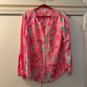 Lilly Pulitzer Vibrant Pink and Blue Button Down Shirt